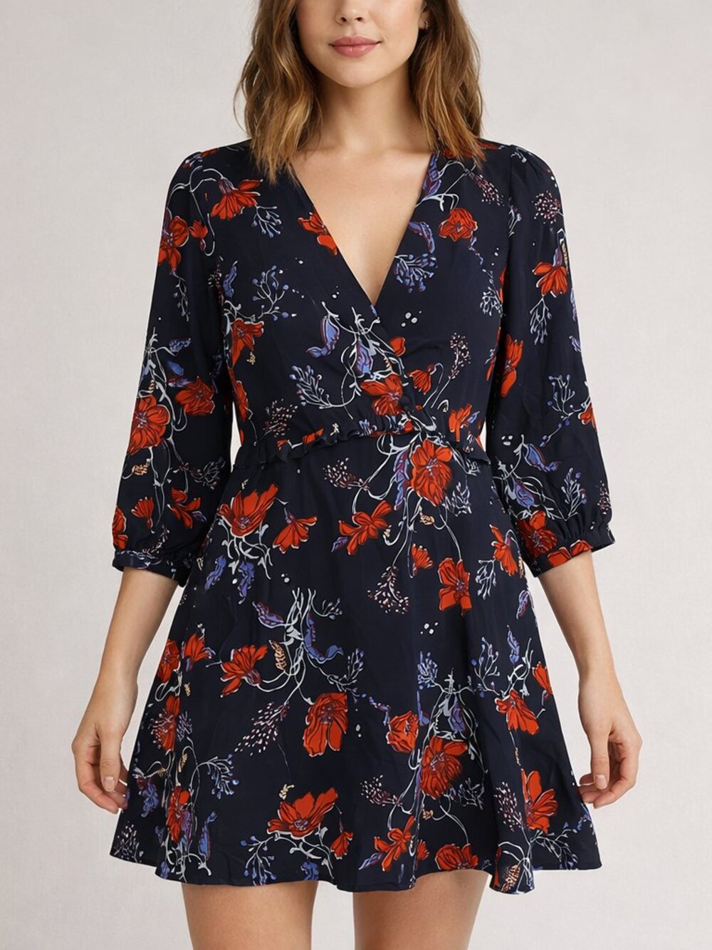 MADEWELL Silk Ruffle-Waist Dress in Windblown Poppies Size 2